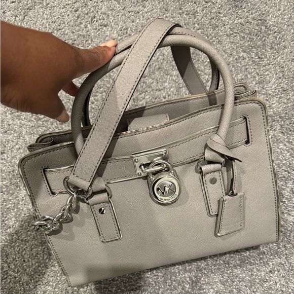 Michael Kors Shoulder Bag Hamilton MK Pattern Leather 12.75" x 9" x 5" Gray - Picture 8 of 8